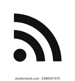 Black RSS feed signal icon on white background