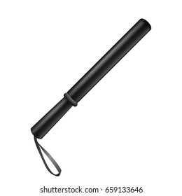 Black Rubber Baton Vector. Illustration Of Police Bat. Police Stick Equipment
