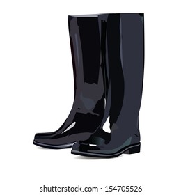 Black rubber boots with white background. Vector