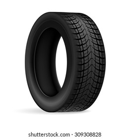 Black rubber car wheel against white background with protector