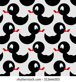 Black rubber duck seamless pattern. Vector background of childrens toys.
