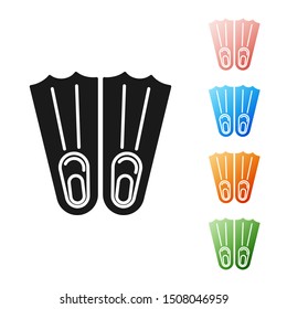 Black Rubber flippers for swimming icon isolated on white background. Diving equipment. Extreme sport. Sport equipment. Set icons colorful. Vector Illustration