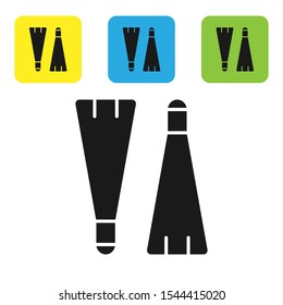Black Rubber flippers for swimming icon isolated on white background. Diving equipment. Extreme sport. Diving underwater equipment. Set of colorful square icon buttons. Vector Illustration