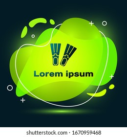 Black Rubber flippers for swimming icon isolated on black background. Diving equipment. Extreme sport. Sport equipment. Abstract banner with liquid shapes. Vector Illustration