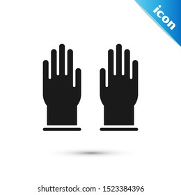 Black Rubber gloves icon isolated on white background. Latex hand protection sign. Housework cleaning equipment symbol.  Vector Illustration