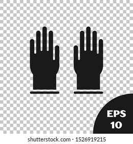 Black Rubber gloves icon isolated on transparent background. Latex hand protection sign. Housework cleaning equipment symbol.  Vector Illustration