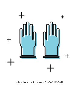 Black Rubber gloves icon isolated on white background. Latex hand protection sign. Housework cleaning equipment symbol.  Vector Illustration