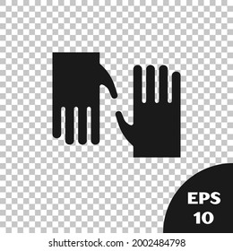 Black Rubber gloves icon isolated on transparent background. Latex hand protection sign. Housework cleaning equipment symbol.  Vector