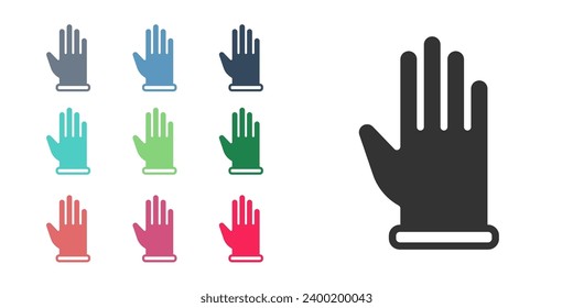 Black Rubber gloves icon isolated on white background. Latex hand protection sign. Housework cleaning equipment symbol. Set icons colorful. Vector