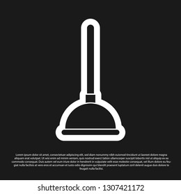 Black Rubber plunger with wooden handle for pipe cleaning icon isolated on black background. Toilet plunger. Vector Illustration