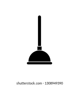 Black Rubber plunger with wooden handle for pipe cleaning icon isolated on white background. Toilet plunger. Vector Illustration