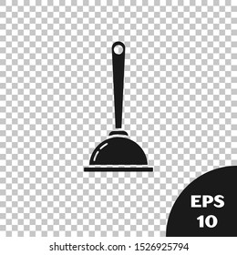 Black Rubber plunger with wooden handle for pipe cleaning icon isolated on transparent background. Toilet plunger.  Vector Illustration