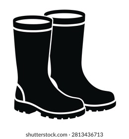 Black rubber rain boots with white trim and thick soles
