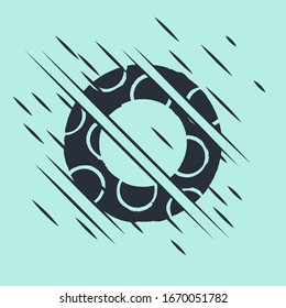 Icono del anillo de natación de goma negra aislado en fondo verde. Salvemos la vida flotando boya para la playa, rescata el cinturón para salvar a la gente. El estilo de Glitch. Ilustración vectorial