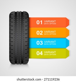 Black rubber tire colorful infographics. Vector illustration