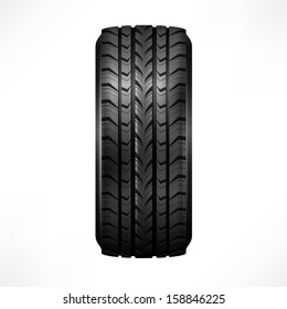 Black rubber tire on white background, vector illustration