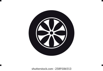 Black rubber wheel tire design. Wheel tires. Car tire tread tracks, Mini Van racing wheel mascot design. Tyres road maintenance vector automobile. Auto Van wheel tyre. Vector illustration rim design