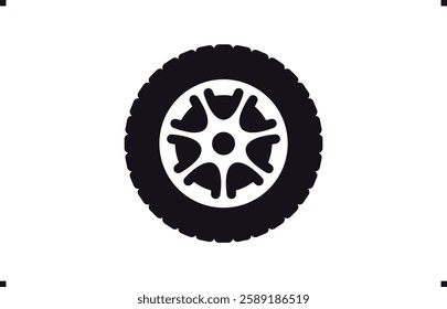 Black rubber wheel tire design. Wheel tires. Car tire tread tracks, Mini Van racing wheel mascot design. Tyres road maintenance vector automobile. Auto Van wheel tyre. Vector illustration rim design