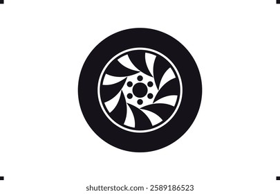 Black rubber wheel tire design. Wheel tires. Car tire tread tracks, Mini Van racing wheel mascot design. Tyres road maintenance vector automobile. Auto Van wheel tyre. Vector illustration rim design