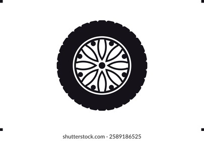 Black rubber wheel tire design. Wheel tires. Car tire tread tracks, Mini Van racing wheel mascot design. Tyres road maintenance vector automobile. Auto Van wheel tyre. Vector illustration rim design
