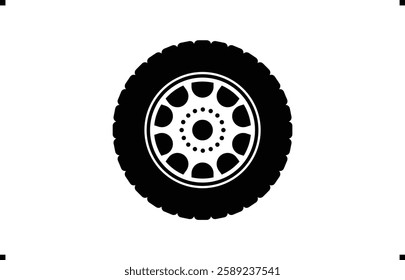 Black rubber wheel tire design. Wheel tires. Car tire tread tracks, Mini Van racing wheel mascot design. Tyres road maintenance vector automobile. Auto Van wheel tyre. Vector illustration rim design