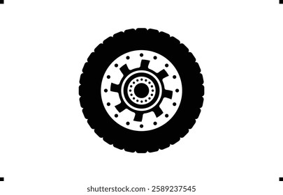 Black rubber wheel tire design. Wheel tires. Car tire tread tracks, Mini Van racing wheel mascot design. Tyres road maintenance vector automobile. Auto Van wheel tyre. Vector illustration rim design