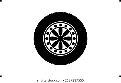 Black rubber wheel tire design. Wheel tires. Car tire tread tracks, Mini Van racing wheel mascot design. Tyres road maintenance vector automobile. Auto Van wheel tyre. Vector illustration rim design