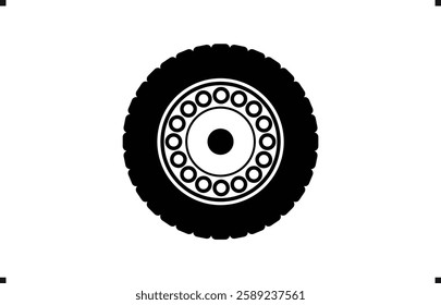 Black rubber wheel tire design. Wheel tires. Car tire tread tracks, Mini Van racing wheel mascot design. Tyres road maintenance vector automobile. Auto Van wheel tyre. Vector illustration rim design