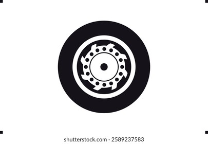 Black rubber wheel tire design. Wheel tires. Car tire tread tracks, Mini Van racing wheel mascot design. Tyres road maintenance vector automobile. Auto Van wheel tyre. Vector illustration rim design