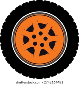 Black rubber wheel tire design. Wheel tires. Car tire tread tracks, Mini Van racing wheel mascot design. Tires road maintenance vector automobile. Auto Van wheel tyre. Vector illustration rim design