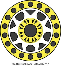 Black rubber wheel tire design. Wheel tires. Car tire tread tracks, Mini Van racing wheel minimal design. Tyres road maintenance vector automobile. Auto Van wheel tyre. Vector illustration rim design