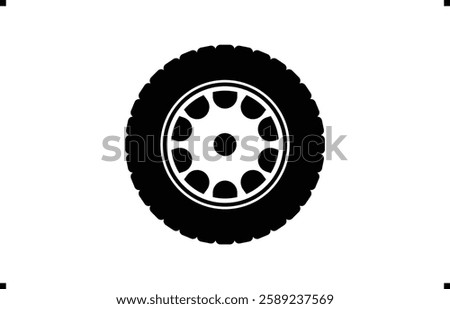 Black rubber wheel tire design. Wheel tires. Car tire tread tracks, Mini Van racing wheel mascot design. Tyres road maintenance vector automobile. Auto Van wheel tyre. Vector illustration rim design