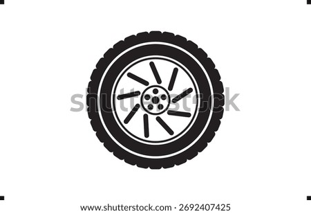 Black rubber wheel tire design. Wheel tires. Car tire tread tracks, Mini Van racing wheel mascot design. Tyres road maintenance vector automobile. Auto Van wheel tyre. Vector illustration rim design