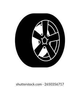 Ícone preto de pneu de roda de borracha. Coleção de silhuetas de rodas de automóvel.