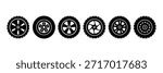 Black rubber wheel tire set icon illustration. Car wheels icon set. A modern collection of car wheel and rim icons in both outline and filled styles . eps 10
