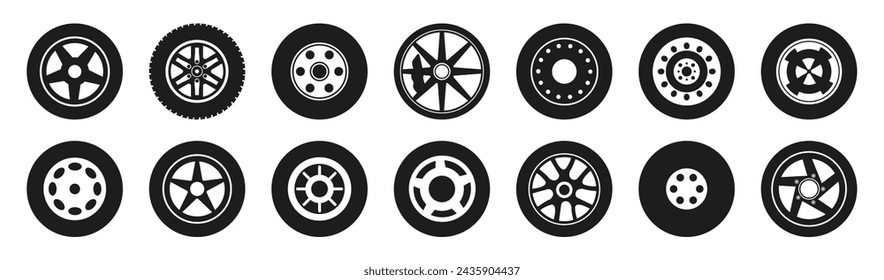 Schwarze Gummirad Reifensatz-Icon-Illustration. Laufflächenspuren für Autoreifen, Motorrad-Rennräder und schmutzige Reifenspur