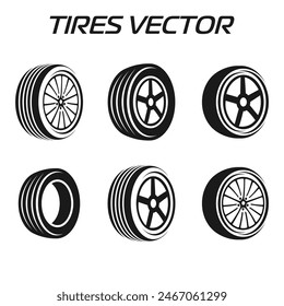 Black rubber wheel tire set. Wheel tires. Car tire tread tracks