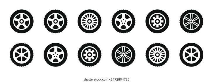 Black rubber wheel tire set icon illustration.