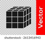 Black Rubik cube icon isolated on transparent background. Mechanical puzzle toy. Rubik's cube 3d combination puzzle.  Vector