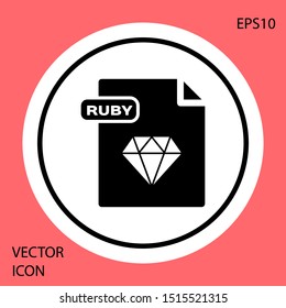 Black RUBY file document. Download ruby button icon isolated on red background. RUBY file symbol. White circle button. Vector Illustration