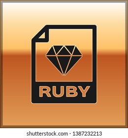 Black RUBY file document icon. Download ruby button icon isolated on gold background. RUBY file symbol. Vector Illustration