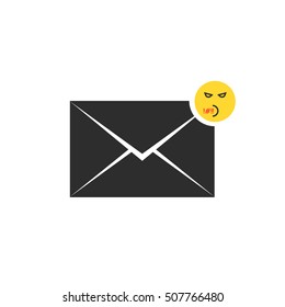 black rude message letter icon with emoji. concept of sms, spam, vulgar, dispute, furious, correspondence, comment, funny avatar. flat style trend modern logo graphic design on white background