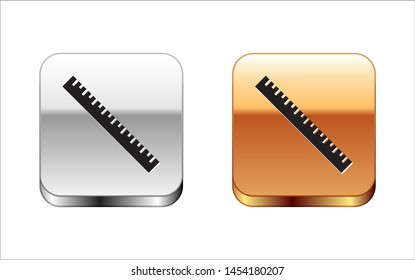 Black Ruler icon isolated on white background. Straightedge symbol. Silver-gold square button. Vector Illustration