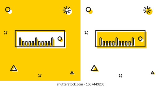 Black Ruler icon isolated on yellow and white background. Straightedge symbol. Random dynamic shapes. Vector Illustration