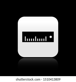 Black Ruler icon isolated on black background. Straightedge symbol. Silver square button. Vector Illustration