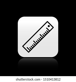 Black Ruler icon isolated on black background. Straightedge symbol. Silver square button. Vector Illustration