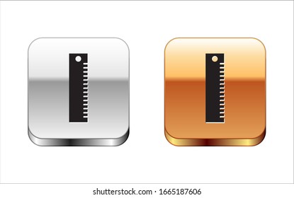 Black Ruler icon isolated on white background. Straightedge symbol. Silver-gold square button. Vector Illustration
