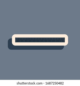 Black Ruler icon isolated on grey background. Straightedge symbol. Long shadow style. Vector Illustration