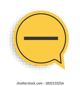 Black Ruler icon isolated on white background. Straightedge symbol. Yellow speech bubble symbol. Vector.