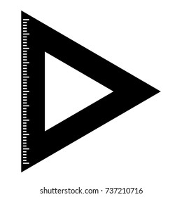Black ruler triangle with white scale. Vector illustration